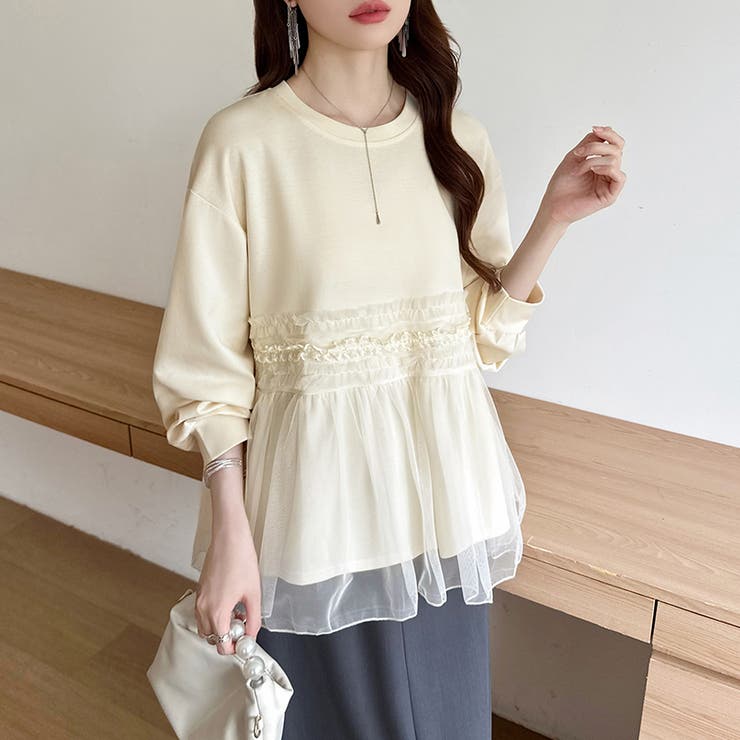 チュールドッキングペプラムトップス ペプラム ダンボールスウェット | COCOMOMO | 詳細画像7 