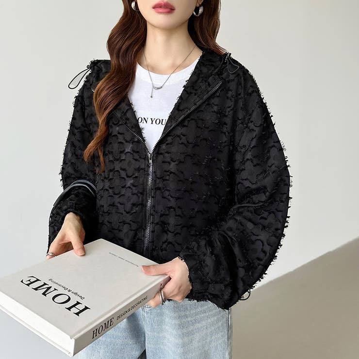 フラワーカットジャガードブルゾン パーカーブルゾン ドロスト付き | COCOMOMO | 詳細画像18 