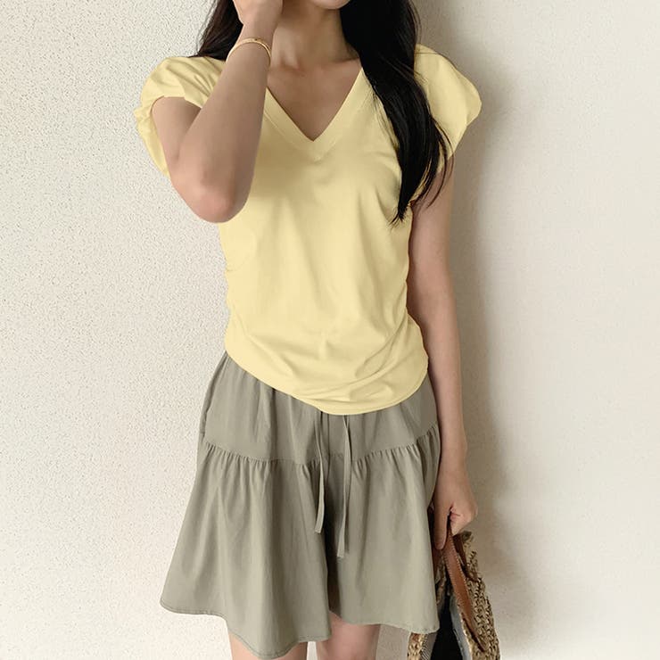 サイドギャザートップス パフスリーブ Tシャツ | COCOMOMO | 詳細画像12 