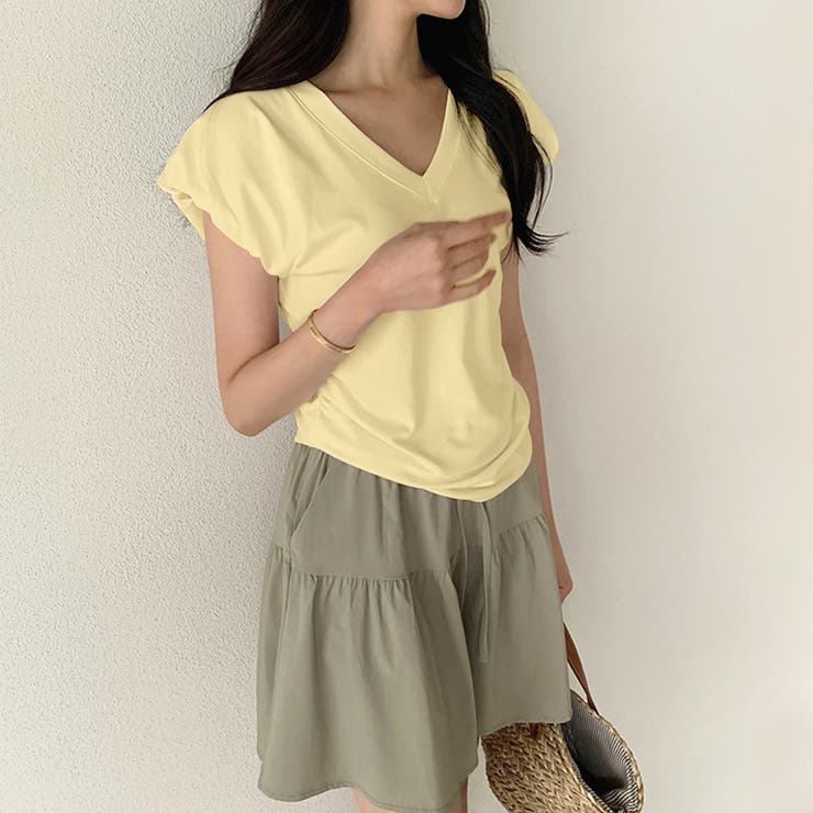 サイドギャザートップス パフスリーブ Tシャツ | COCOMOMO | 詳細画像13 