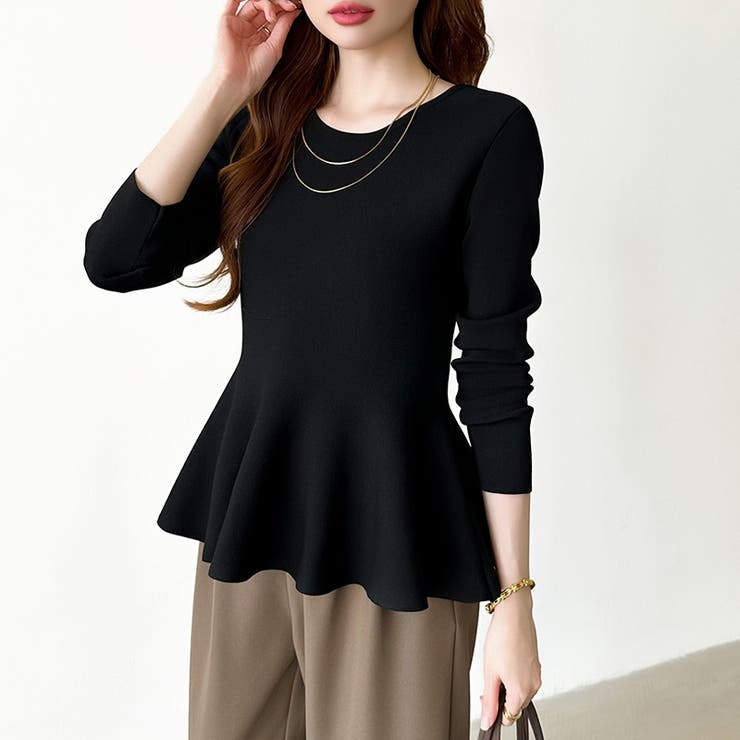 ペプラムトップス ペプラムニット オフィスカジュアル | COCOMOMO | 詳細画像24 