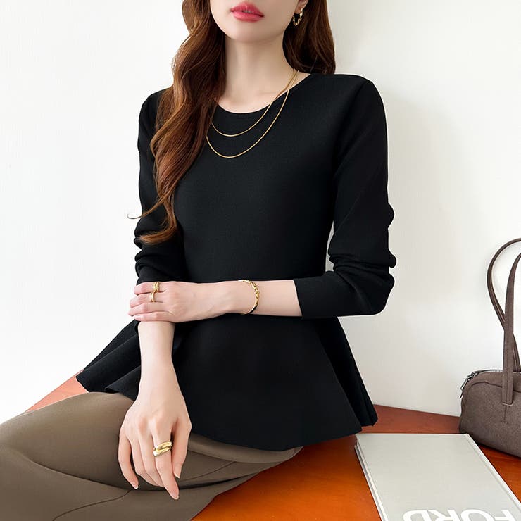 ペプラムトップス ペプラムニット オフィスカジュアル | COCOMOMO | 詳細画像31 