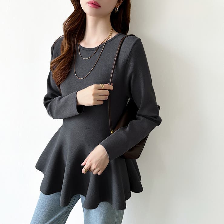 ペプラムトップス ペプラムニット オフィスカジュアル | COCOMOMO | 詳細画像36 