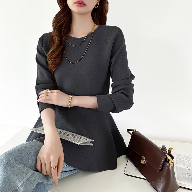 ペプラムトップス ペプラムニット オフィスカジュアル | COCOMOMO | 詳細画像39 