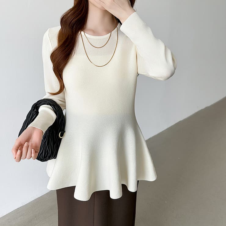 ペプラムトップス ペプラムニット オフィスカジュアル | COCOMOMO | 詳細画像5 