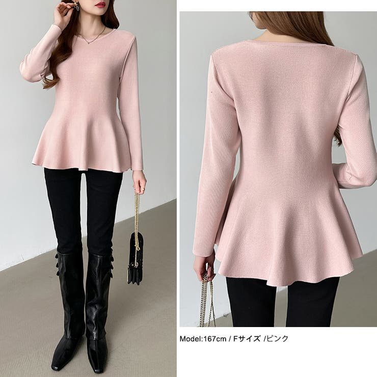 ペプラムトップス ペプラムニット オフィスカジュアル | COCOMOMO | 詳細画像11 