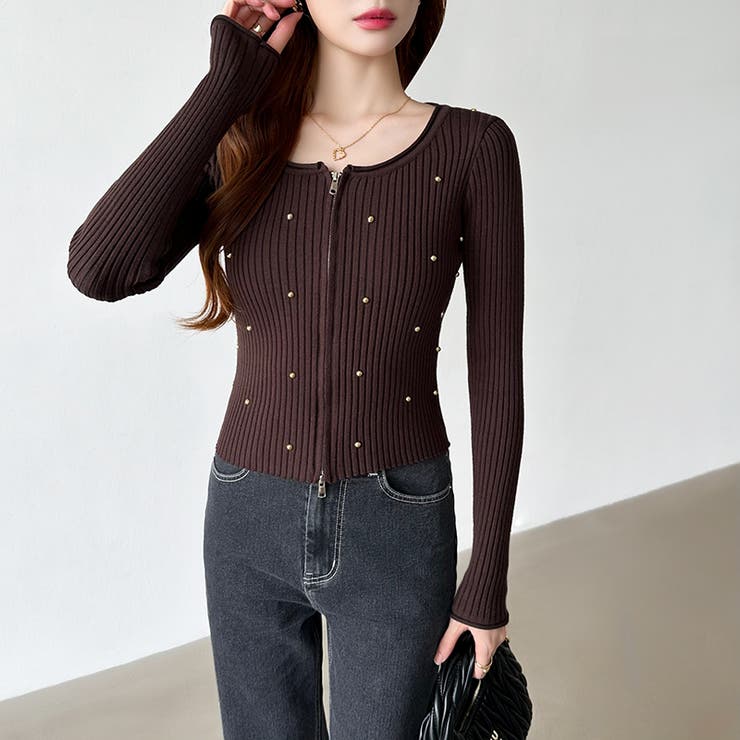 ダブルジップ リブニット ショートカーディガン | COCOMOMO | 詳細画像10 