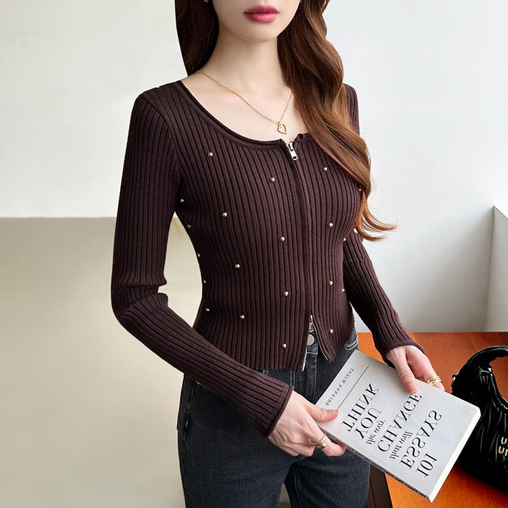 ダブルジップ リブニット ショートカーディガン | COCOMOMO | 詳細画像11 