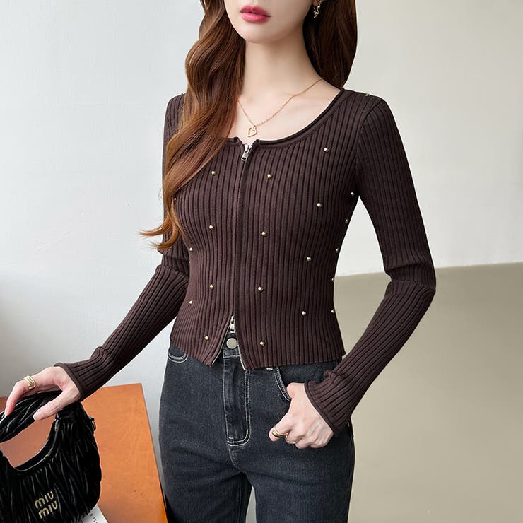 ダブルジップ リブニット ショートカーディガン | COCOMOMO | 詳細画像12 