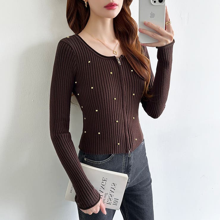 ダブルジップ リブニット ショートカーディガン | COCOMOMO | 詳細画像15 