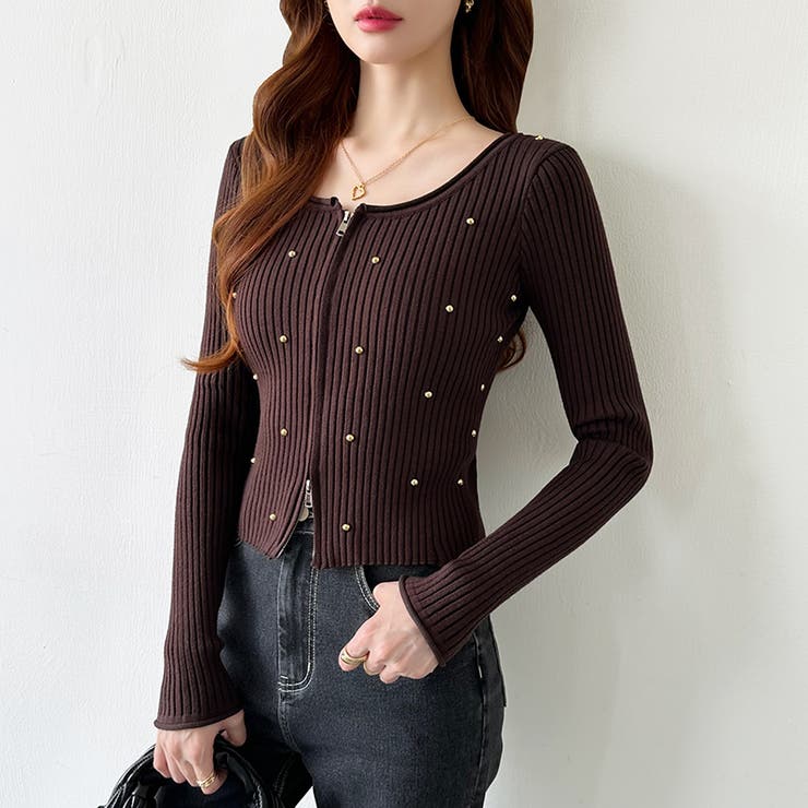 ダブルジップ リブニット ショートカーディガン | COCOMOMO | 詳細画像16 