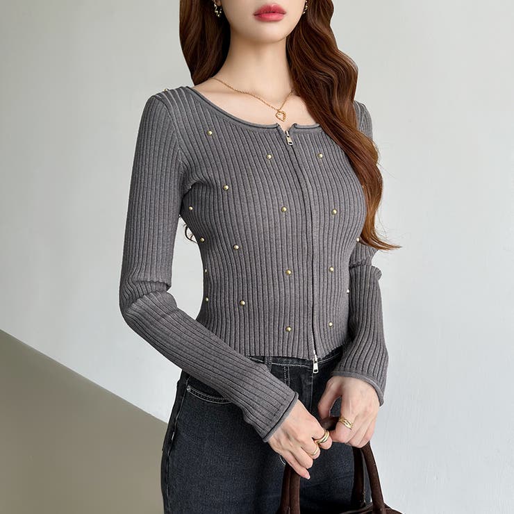 ダブルジップ リブニット ショートカーディガン | COCOMOMO | 詳細画像19 