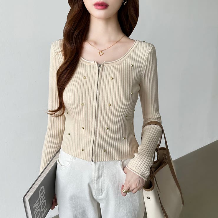 ダブルジップ リブニット ショートカーディガン | COCOMOMO | 詳細画像2 