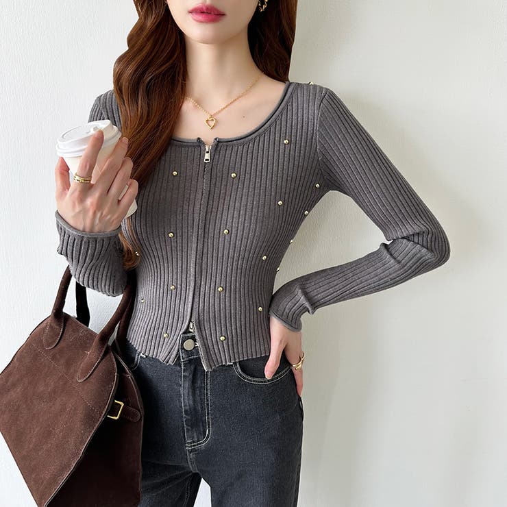 ダブルジップ リブニット ショートカーディガン | COCOMOMO | 詳細画像20 