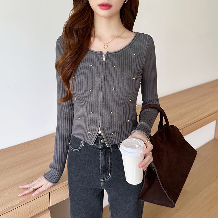 ダブルジップ リブニット ショートカーディガン | COCOMOMO | 詳細画像22 