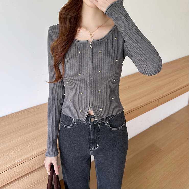 ダブルジップ リブニット ショートカーディガン | COCOMOMO | 詳細画像24 