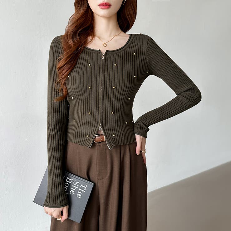 ダブルジップ リブニット ショートカーディガン | COCOMOMO | 詳細画像26 