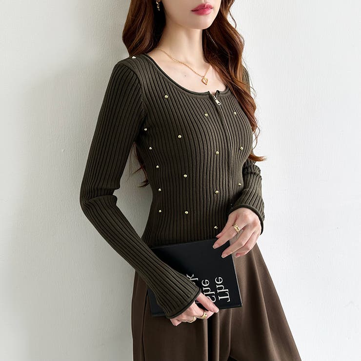 ダブルジップ リブニット ショートカーディガン | COCOMOMO | 詳細画像31 