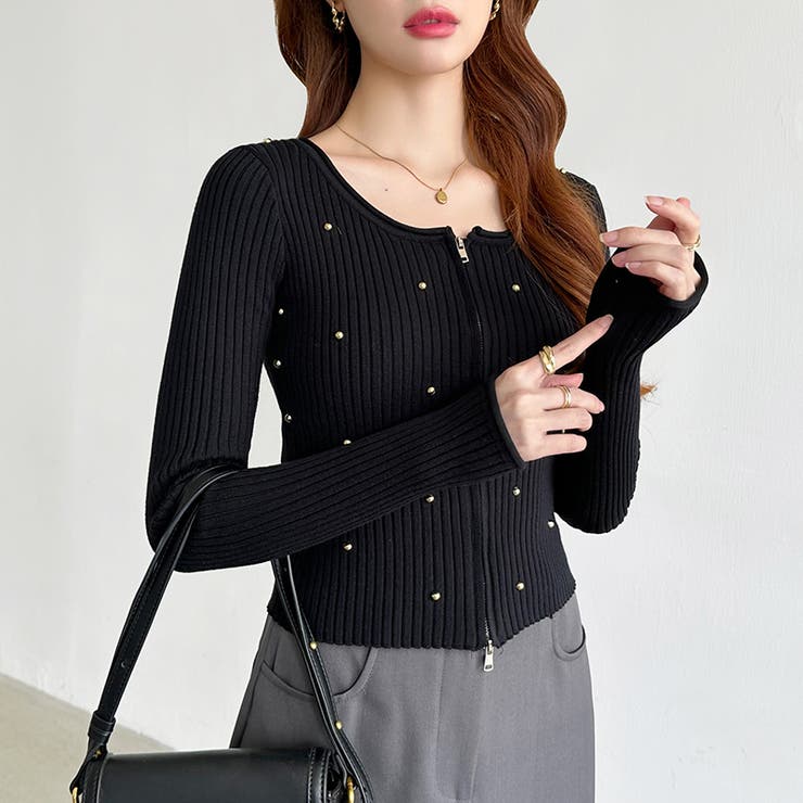 ダブルジップ リブニット ショートカーディガン | COCOMOMO | 詳細画像34 