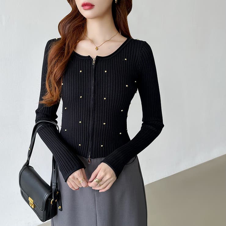 ダブルジップ リブニット ショートカーディガン | COCOMOMO | 詳細画像35 