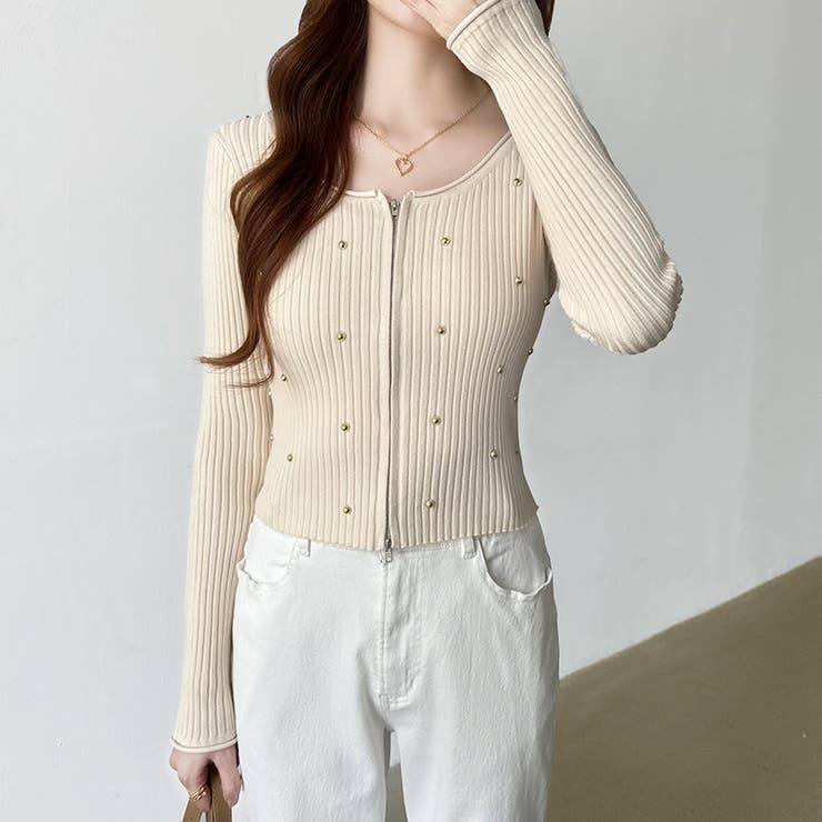 ダブルジップ リブニット ショートカーディガン | COCOMOMO | 詳細画像4 