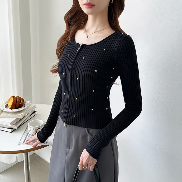 ダブルジップ リブニット ショートカーディガン | COCOMOMO | 詳細画像40 