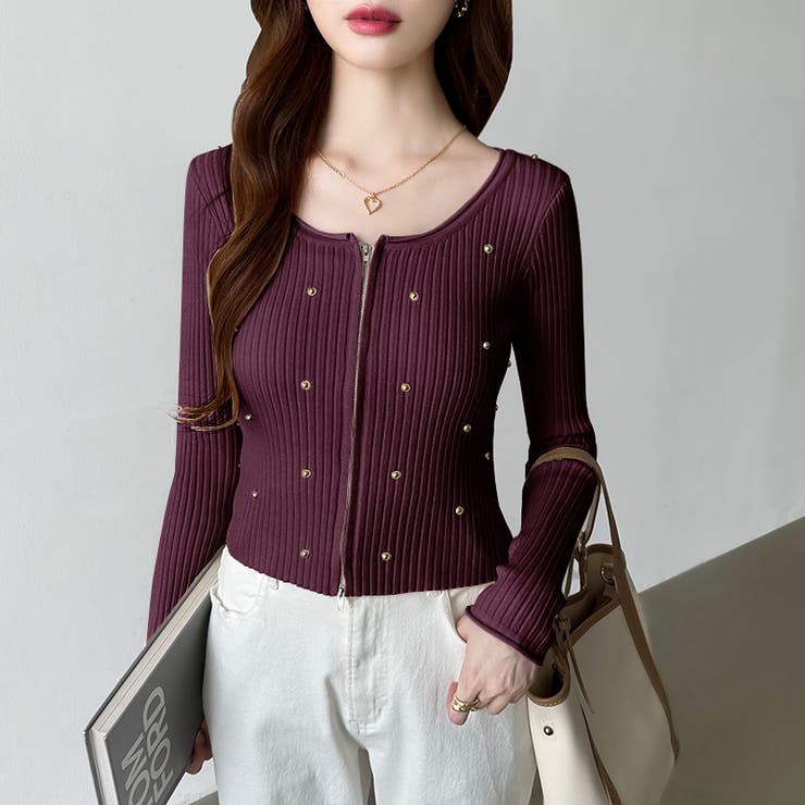 ダブルジップ リブニット ショートカーディガン | COCOMOMO | 詳細画像42 