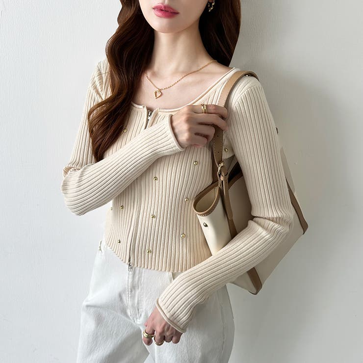 ダブルジップ リブニット ショートカーディガン | COCOMOMO | 詳細画像6 