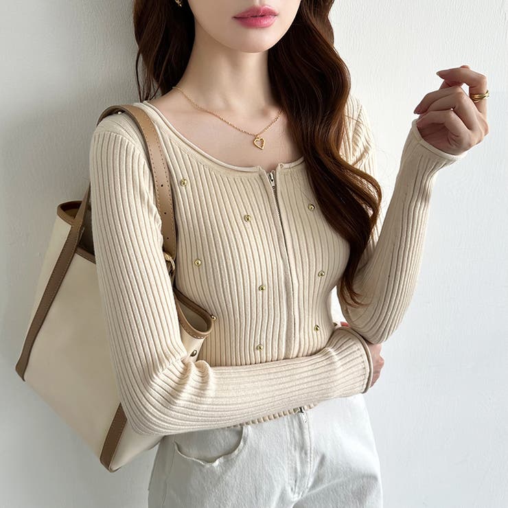 ダブルジップ リブニット ショートカーディガン | COCOMOMO | 詳細画像7 