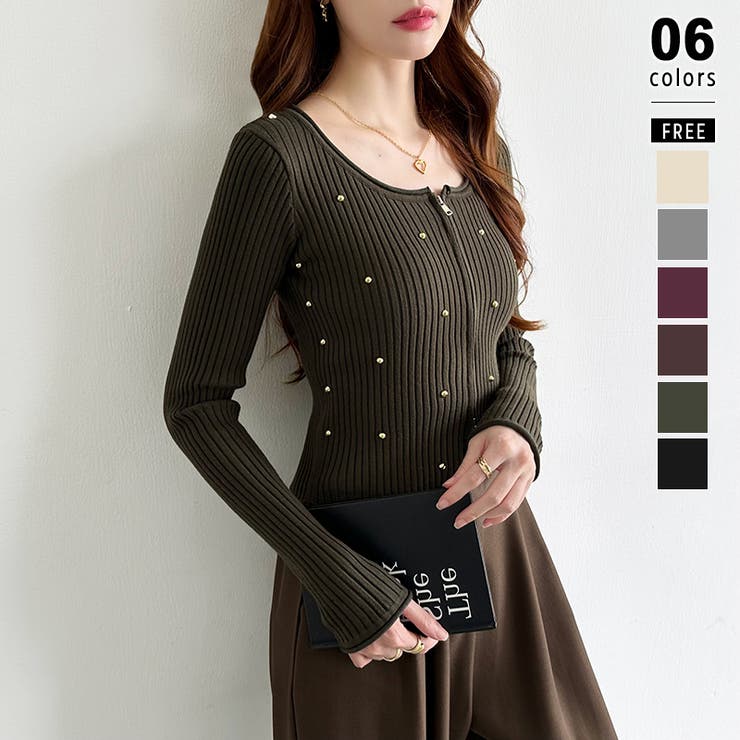 ダークグリーン | ダブルジップ リブニット ショートカーディガン | COCOMOMO