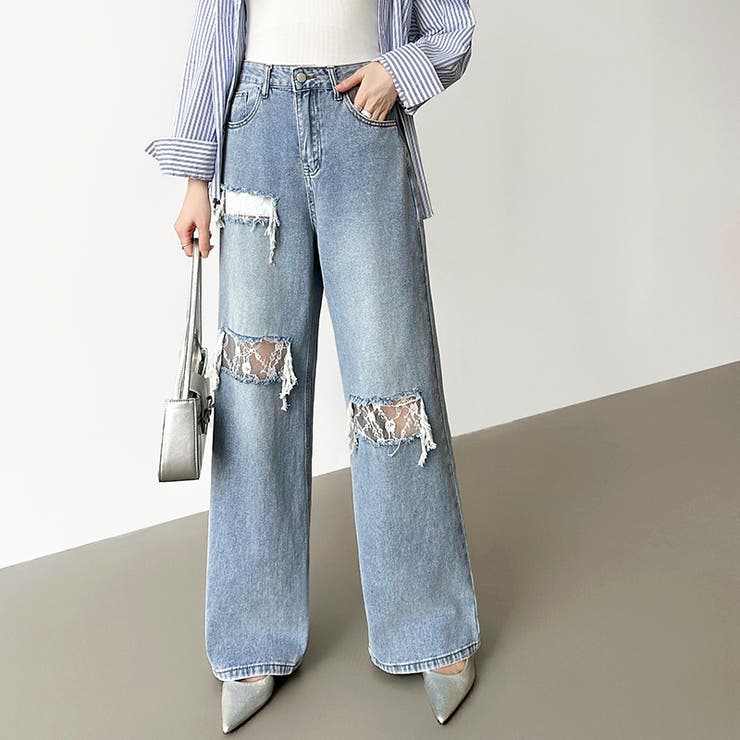 ダメージレースデニム デニムパンツ ダメージジーンズ | COCOMOMO | 詳細画像10 