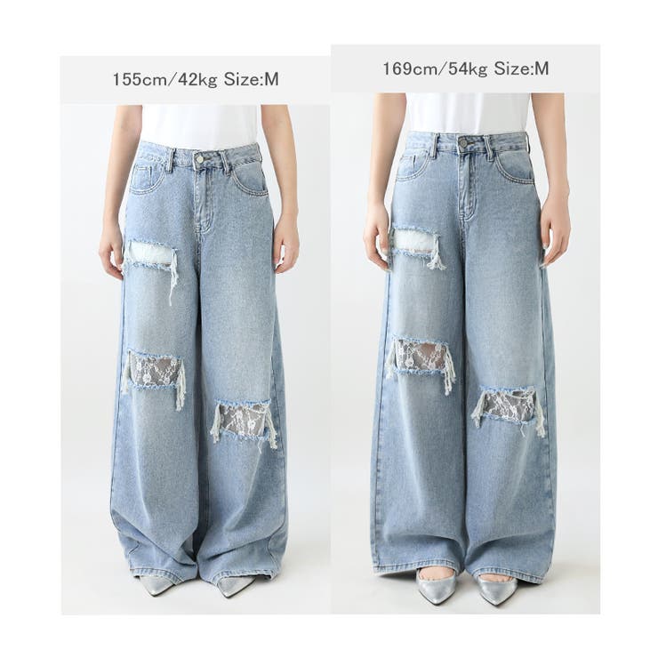 ダメージレースデニム デニムパンツ ダメージジーンズ | COCOMOMO | 詳細画像24 