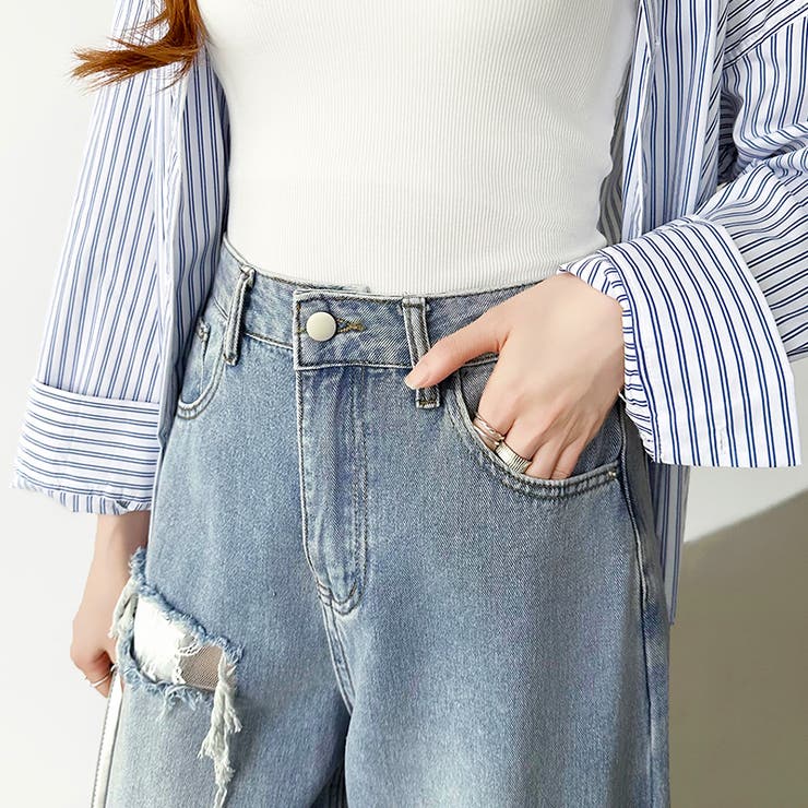 ダメージレースデニム デニムパンツ ダメージジーンズ | COCOMOMO | 詳細画像6 