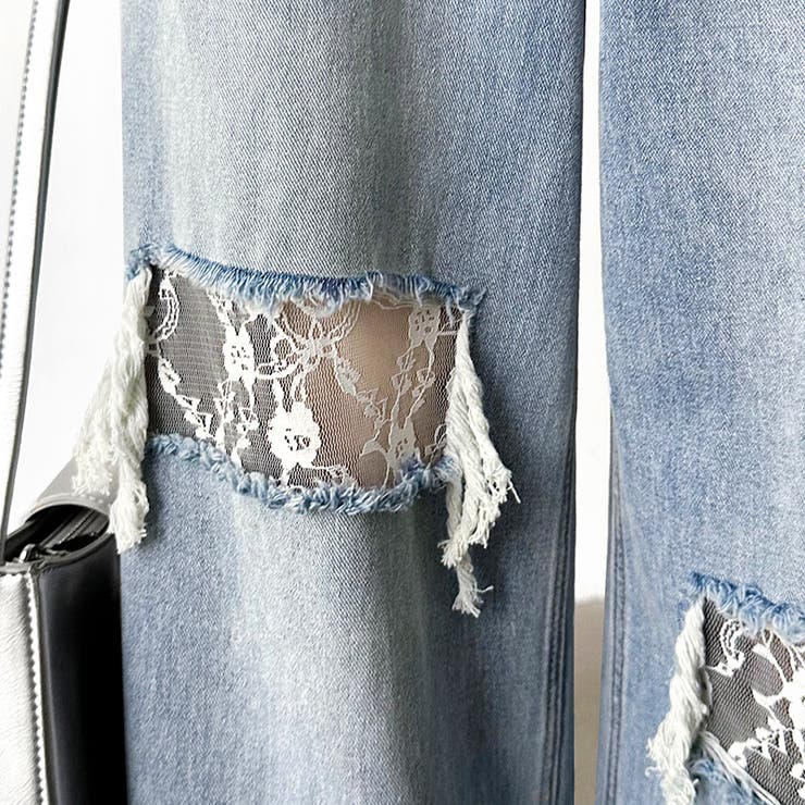 ダメージレースデニム デニムパンツ ダメージジーンズ | COCOMOMO | 詳細画像8 