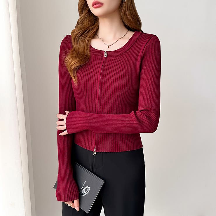 【新色登場】ダブルジップニット ショートジップカーディガン リブニット | COCOMOMO | 詳細画像67 