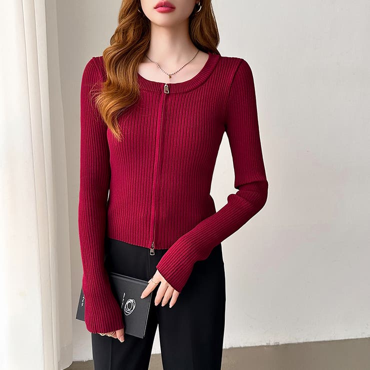 【新色登場】ダブルジップニット ショートジップカーディガン リブニット | COCOMOMO | 詳細画像68 