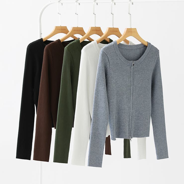 【新色登場】ダブルジップニット ショートジップカーディガン リブニット | COCOMOMO | 詳細画像71 