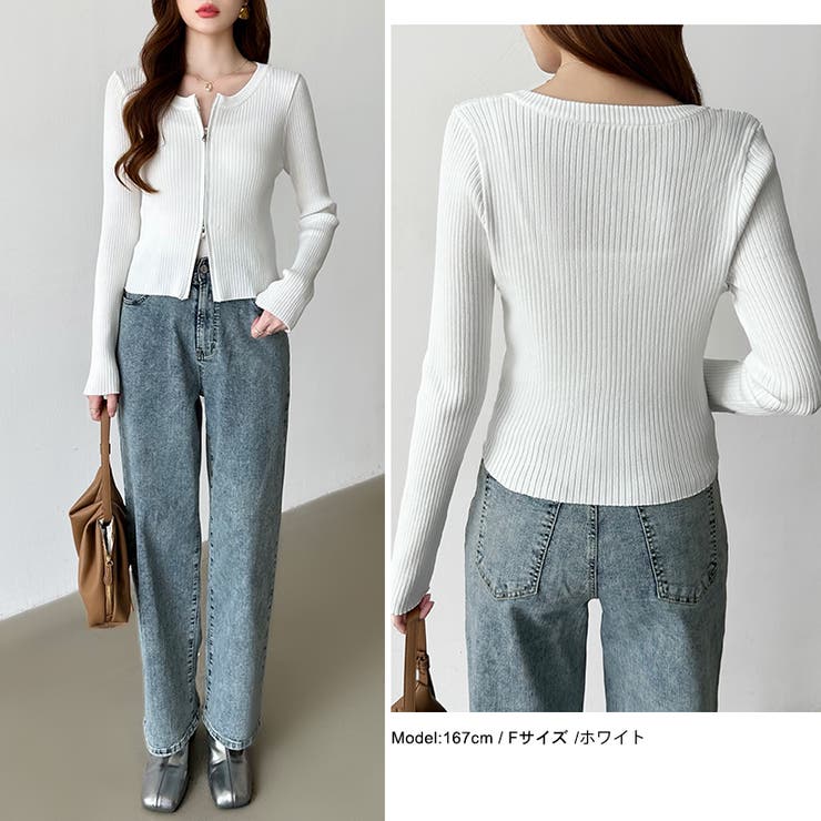 【新色登場】ダブルジップニット ショートジップカーディガン リブニット | COCOMOMO | 詳細画像5 