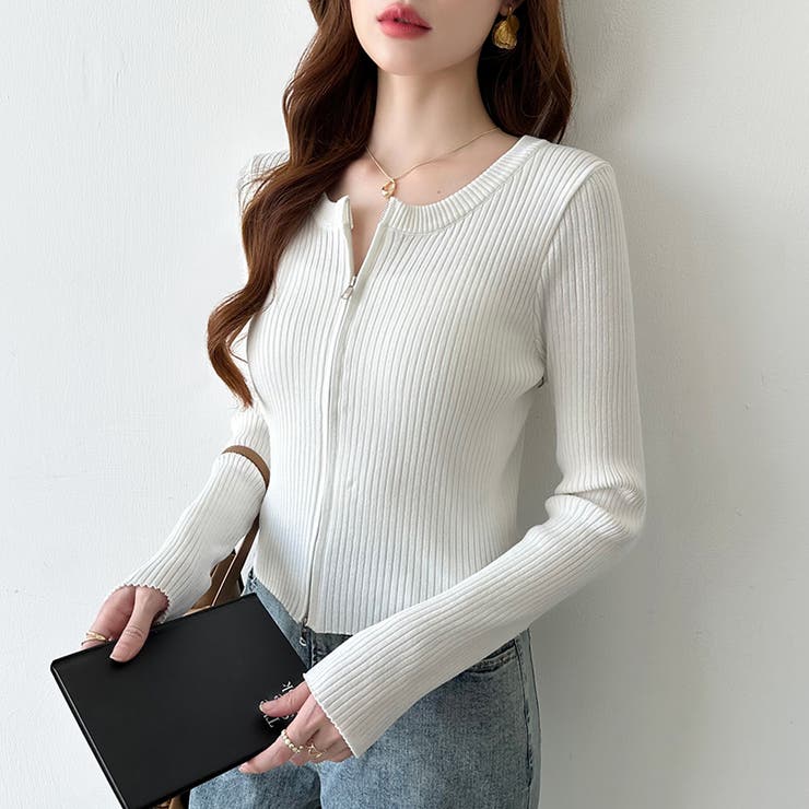 【新色登場】ダブルジップニット ショートジップカーディガン リブニット | COCOMOMO | 詳細画像6 