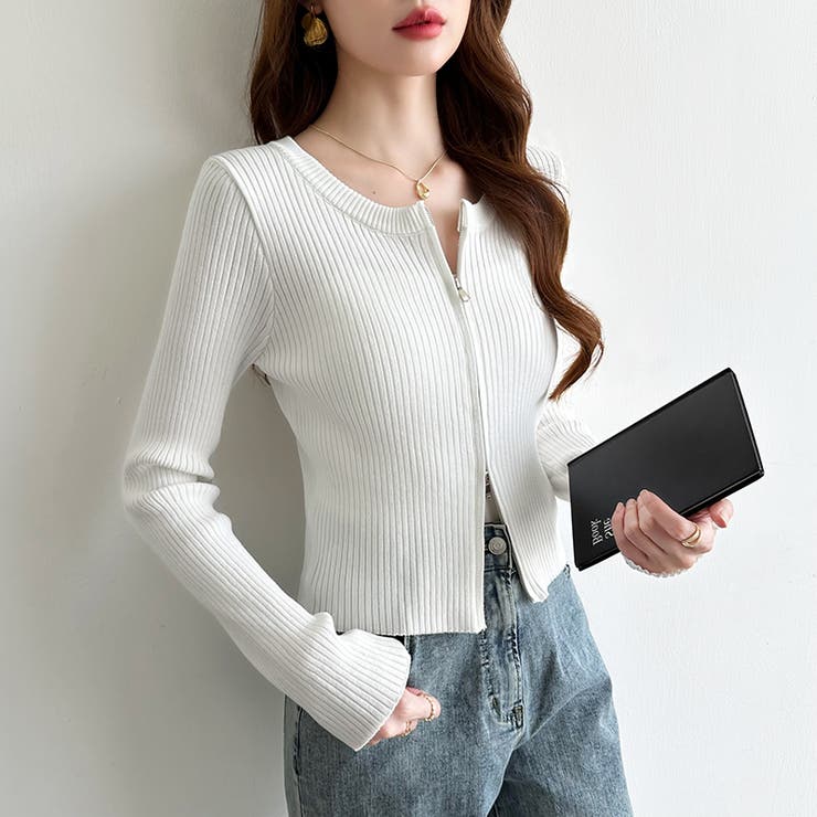 【新色登場】ダブルジップニット ショートジップカーディガン リブニット | COCOMOMO | 詳細画像7 