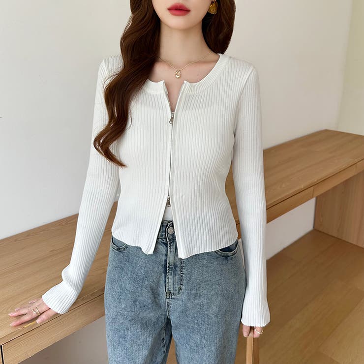 【新色登場】ダブルジップニット ショートジップカーディガン リブニット | COCOMOMO | 詳細画像8 