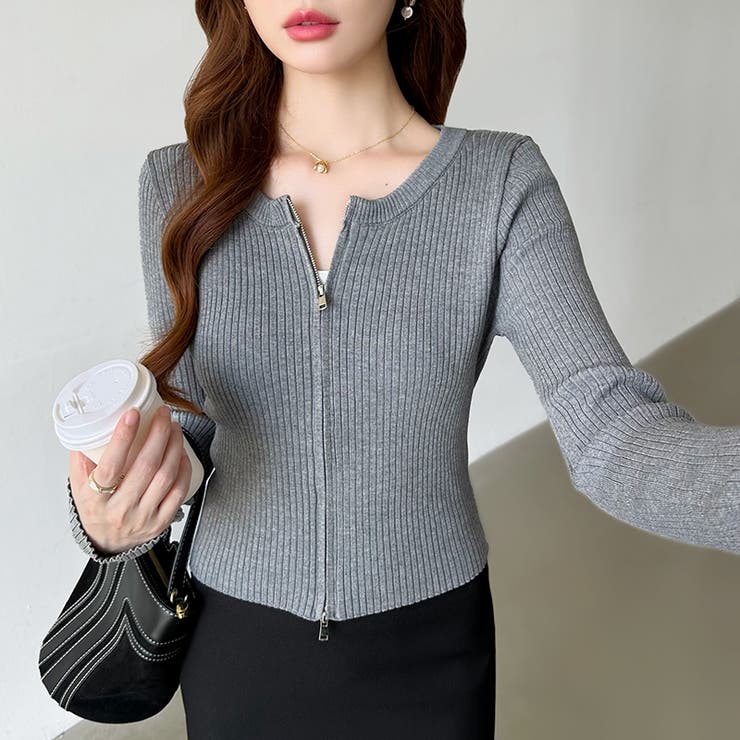 【新色登場】ダブルジップニット ショートジップカーディガン リブニット | COCOMOMO | 詳細画像11 