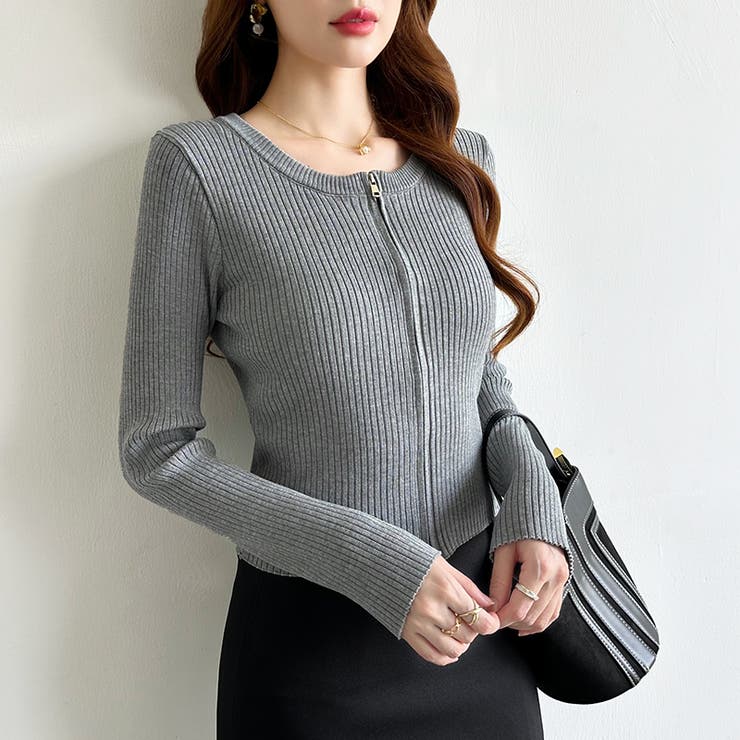 【新色登場】ダブルジップニット ショートジップカーディガン リブニット | COCOMOMO | 詳細画像16 