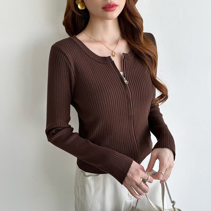 【新色登場】ダブルジップニット ショートジップカーディガン リブニット | COCOMOMO | 詳細画像20 