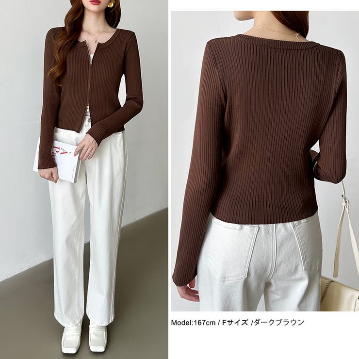 【新色登場】ダブルジップニット ショートジップカーディガン リブニット | COCOMOMO | 詳細画像21 