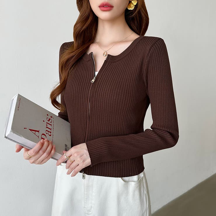 【新色登場】ダブルジップニット ショートジップカーディガン リブニット | COCOMOMO | 詳細画像22 