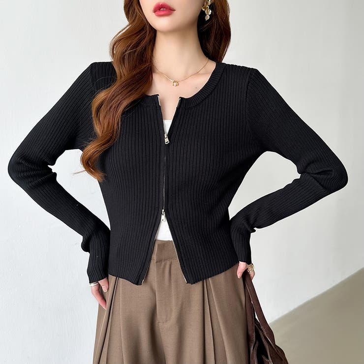 【新色登場】ダブルジップニット ショートジップカーディガン リブニット | COCOMOMO | 詳細画像26 