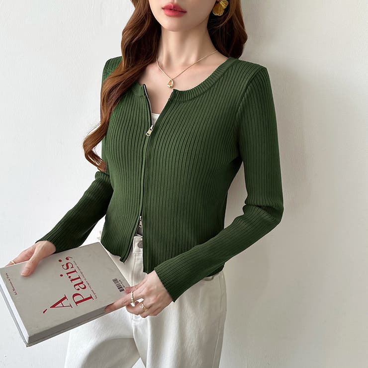 【新色登場】ダブルジップニット ショートジップカーディガン リブニット | COCOMOMO | 詳細画像34 