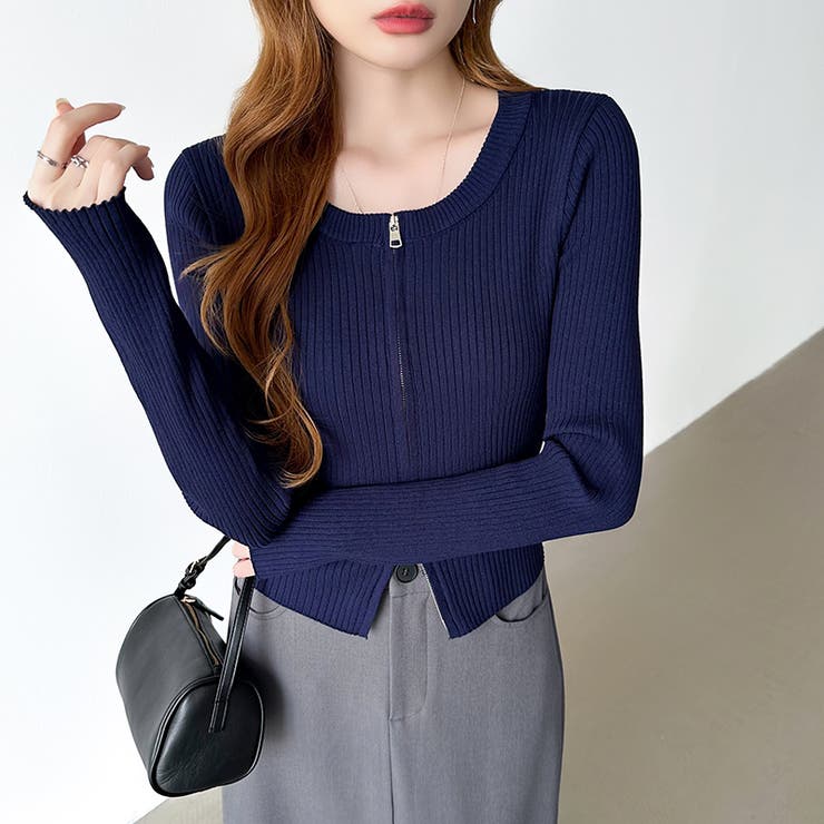 【新色登場】ダブルジップニット ショートジップカーディガン リブニット | COCOMOMO | 詳細画像37 