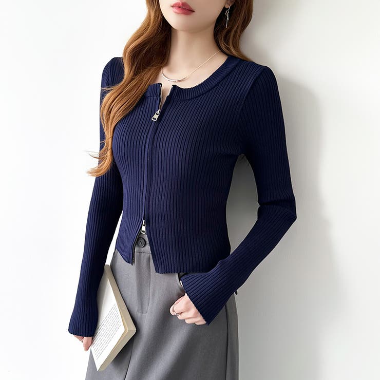 【新色登場】ダブルジップニット ショートジップカーディガン リブニット | COCOMOMO | 詳細画像39 